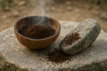 Grinding coffee beans on a rock