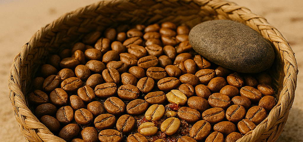 Woven basket of coffee beans