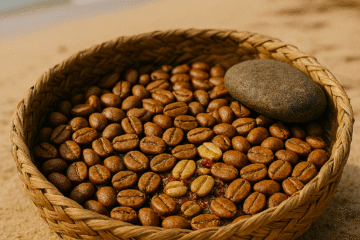 Woven basket of coffee beans